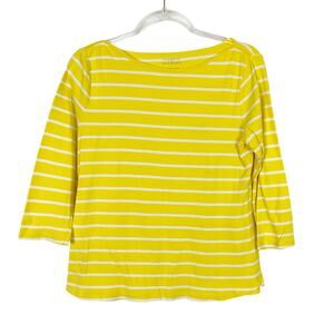 Talbots The Talbots Tee Yellow Stripe 3/4 Sleeve Shirt 100% Cotton Womens Large